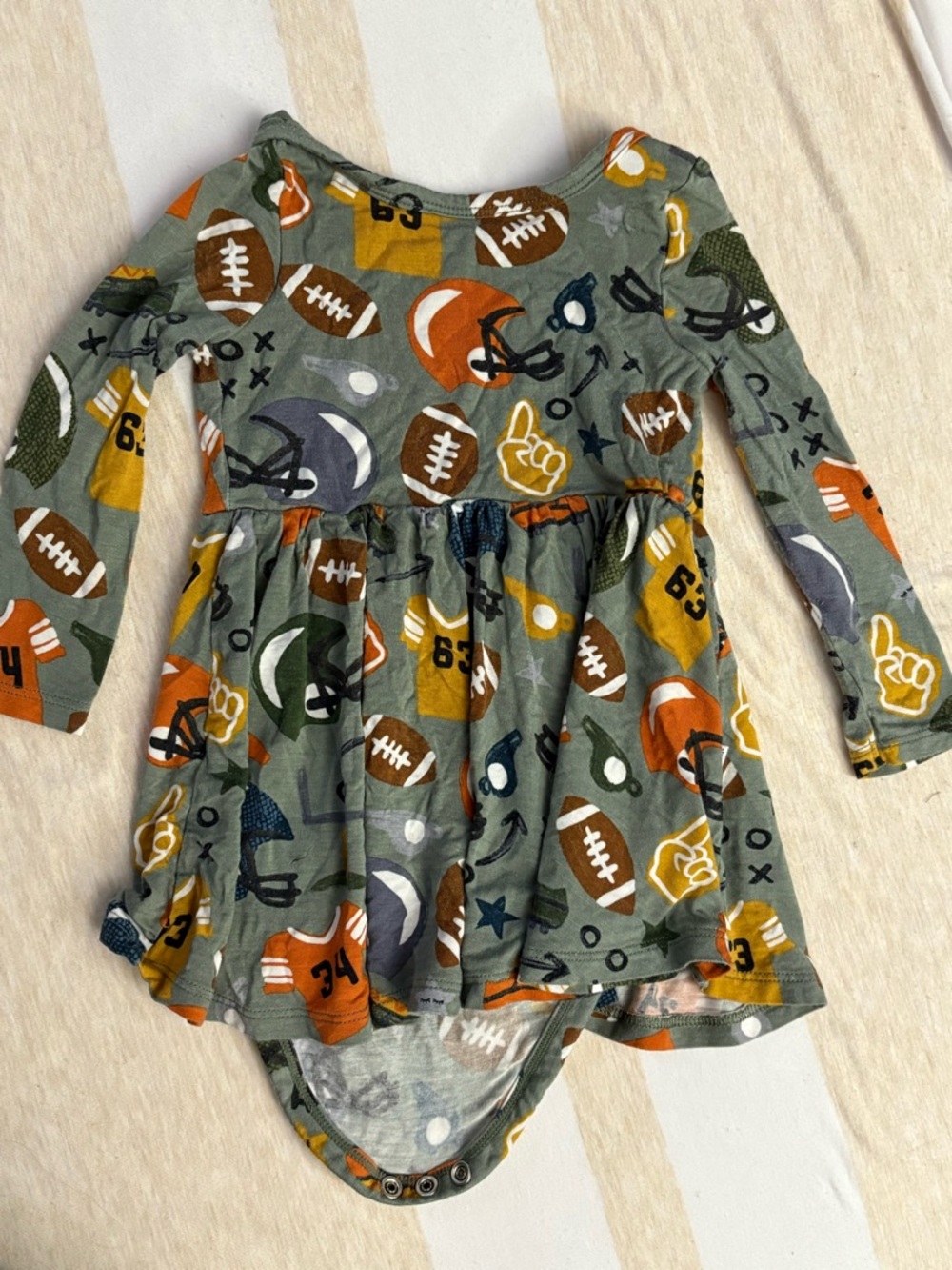 Little Sleepies Green Football-Print Long Sleeve Twirl Dress